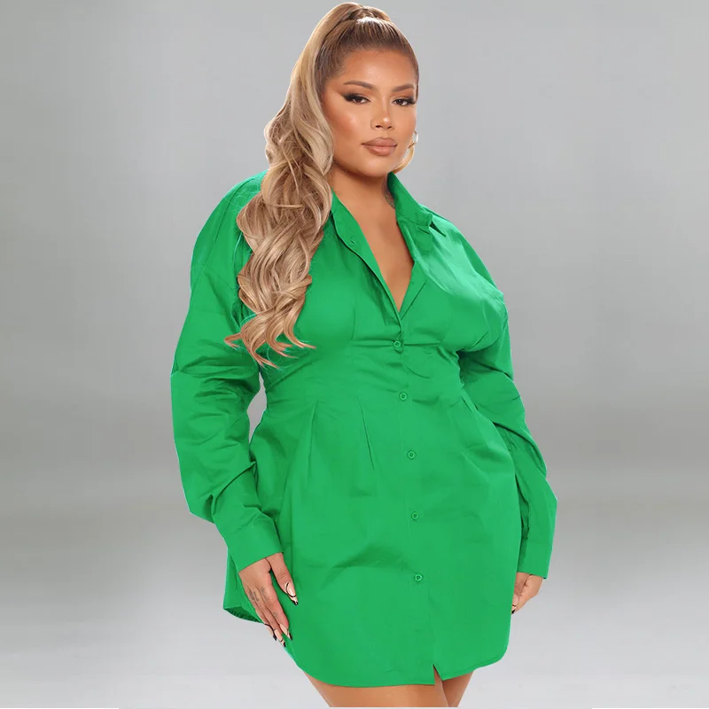 2022 Plus Size Solid Shirt Multicolor Dress Commuter Style Shirt Collar Long Sleeve Elegant Women's Bodysuit Dress