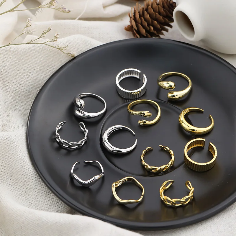 

Beautiful S925 Silver Ring for Women Simple Irregular Several Shaped Metal Ring Openings Are Adjustable for Couple Jewelry