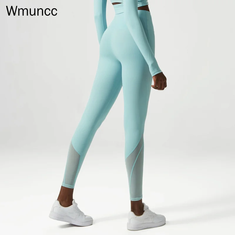 

Wmuncc Mesh Sport Workout Yoga Leggings Women Squatproof Naked-Feel Fitness Gym Athletic Tights Pants