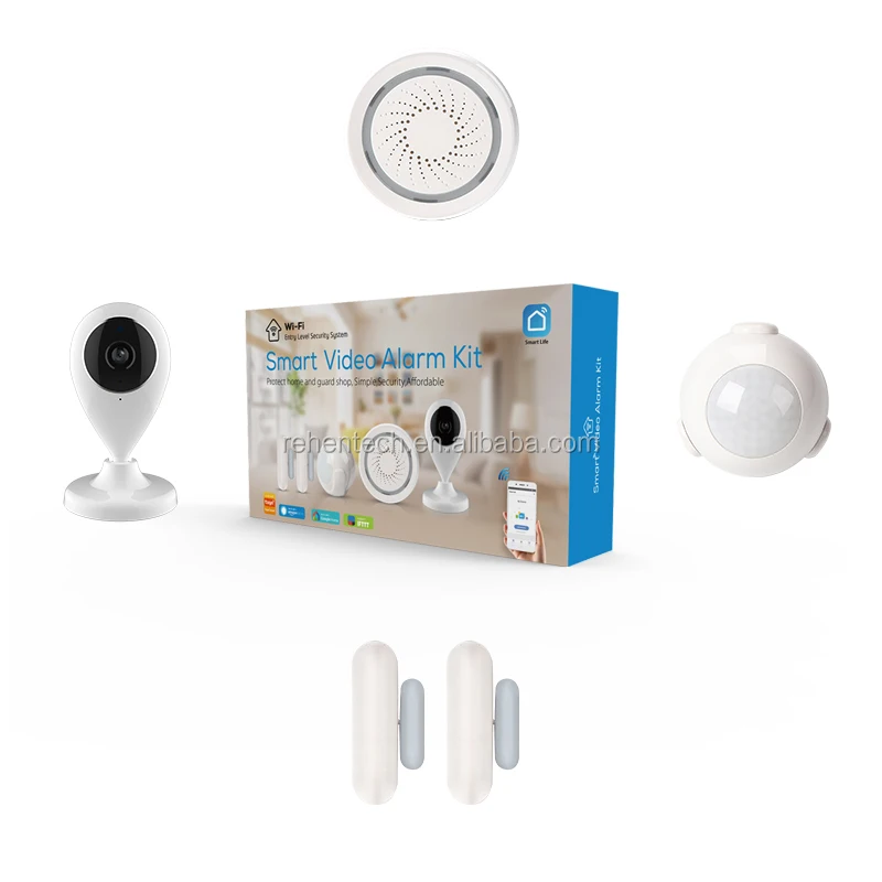 Wireless DIY Smart Home Security System WiFi Door  System with Mini Home Indoor WiFi IP Camera works with Alexa Google Home