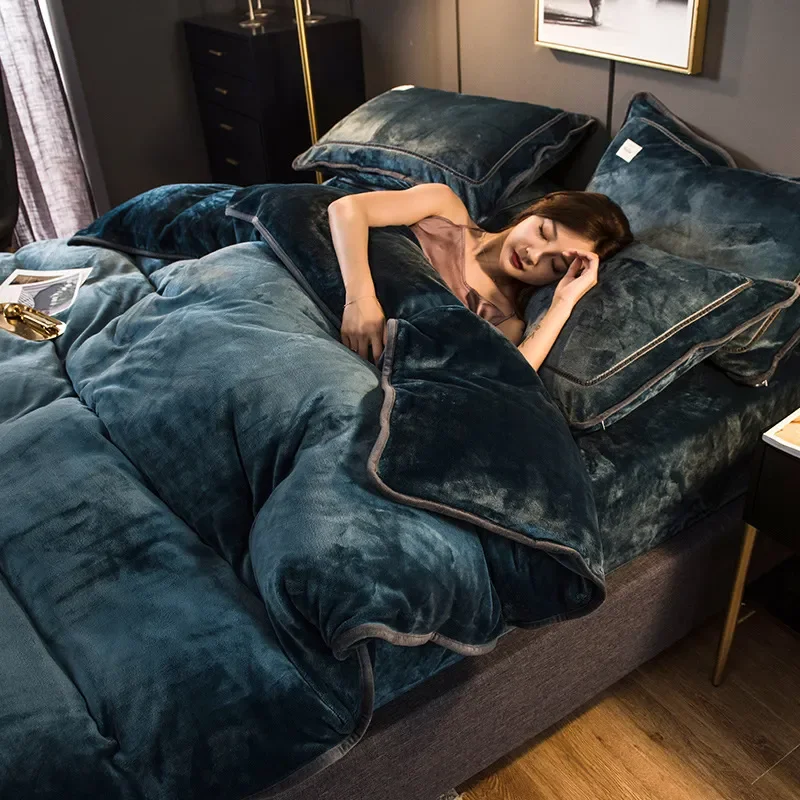 

Комплект постельного белья из 3 предметов/4 предметов, зимний утолщенный бархатный пододеяльник, сохраняющий тепло простыня, двухсторонние плюшевые наволочки, плоская кровать
