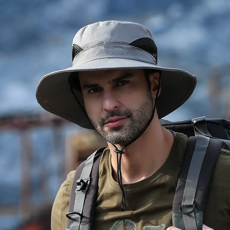 

Men Quick Dryng Fishing Cap Outdoor Hiking Sun Protection Summer Adjustable Breathable Fisherman Hat Wide Brim Safari Bucket Hat