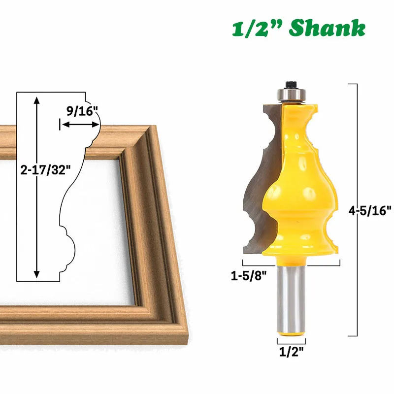 

O50 1PC 1/2" 12mm Shank Architectural Cemented Carbide Molding Router Bit Trimming Wood Milling Cutter for Woodwork Cutter Power