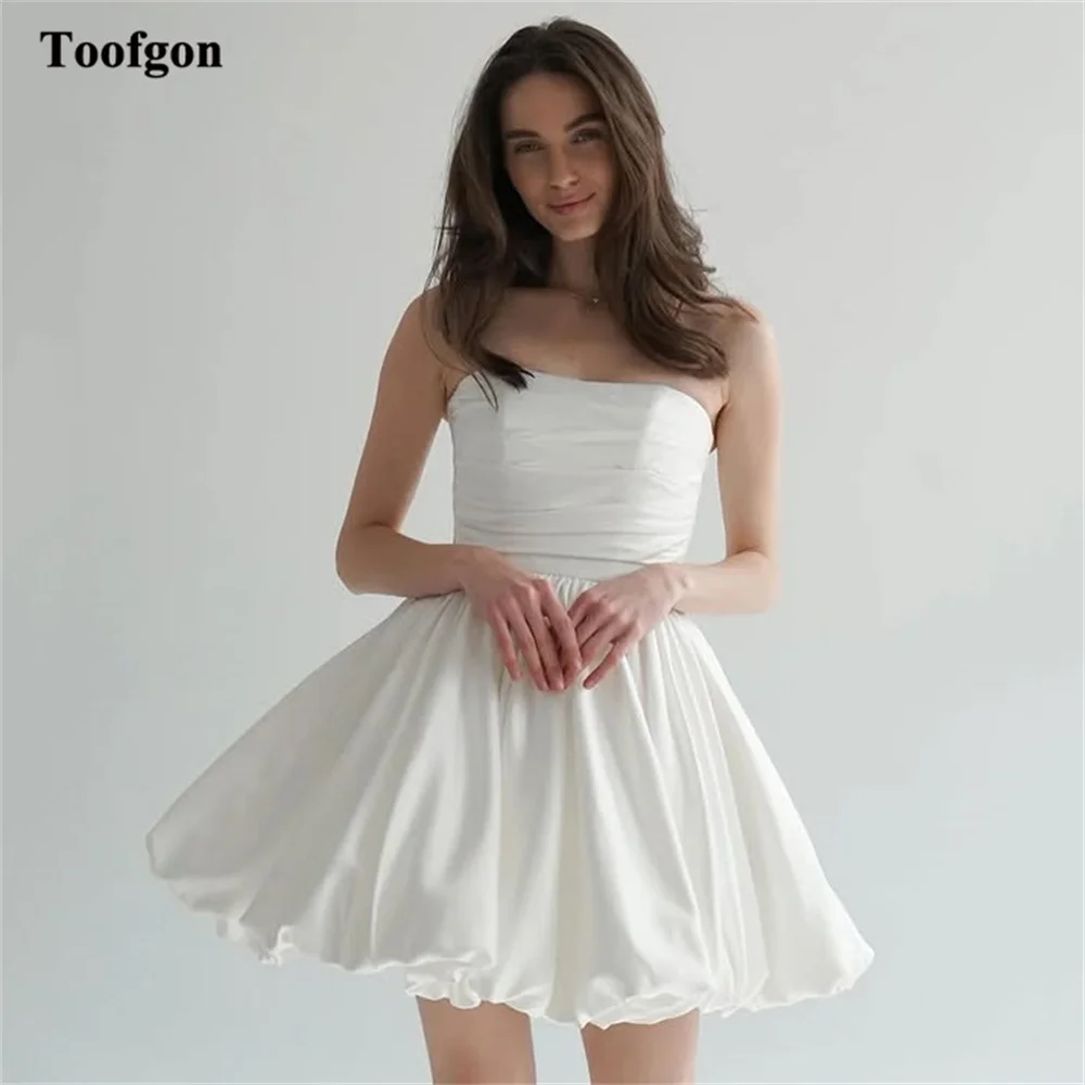 Toofan A Line Атласные короткие свадебные платья с карманами Индивидуальный корсет