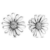 authentic 925 sterling silver sparkling daisy flower statemen with crystal stud earrings for women wedding gift fashion jewelry