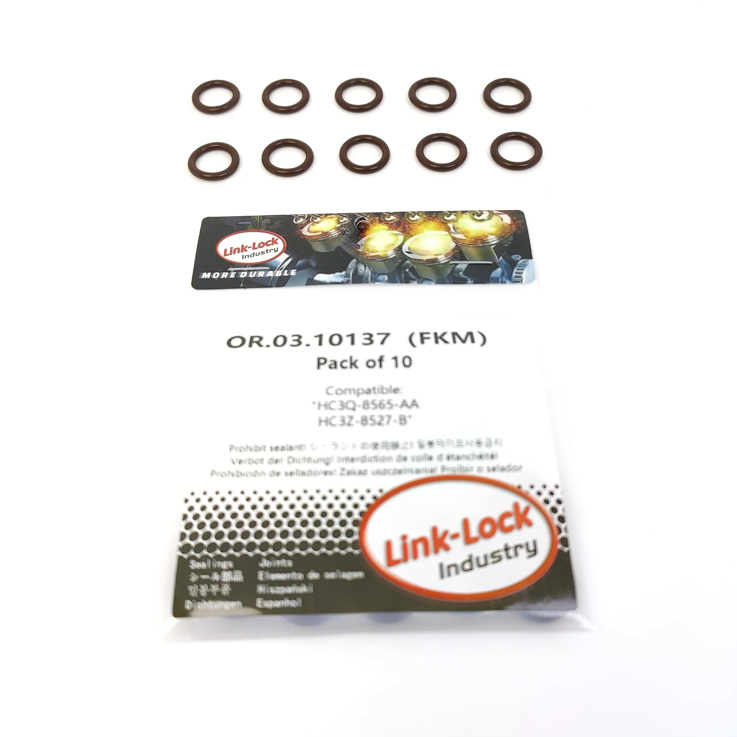 Фото Комплект уплотнительных колец LINK-LOCK 10 шт. OR.03.10137 из FKM Viton для трубок системы охлаждения HC3Q-8565-AA HC3Z-8527-B для Ford USA-C67DVTX №1