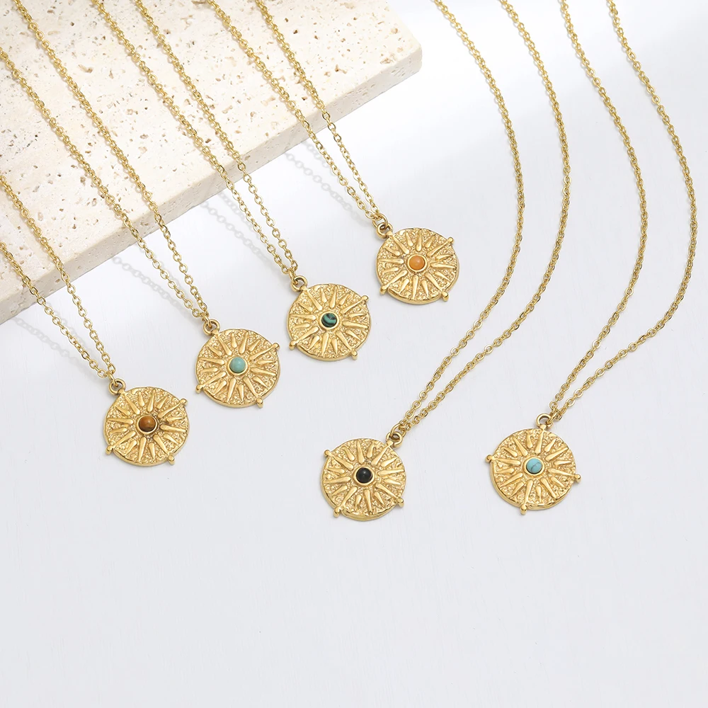 

Joias Jewel, позолоченные янтарные цепи, ожерелье из нержавеющей стали для женщин, подвеска от солнца