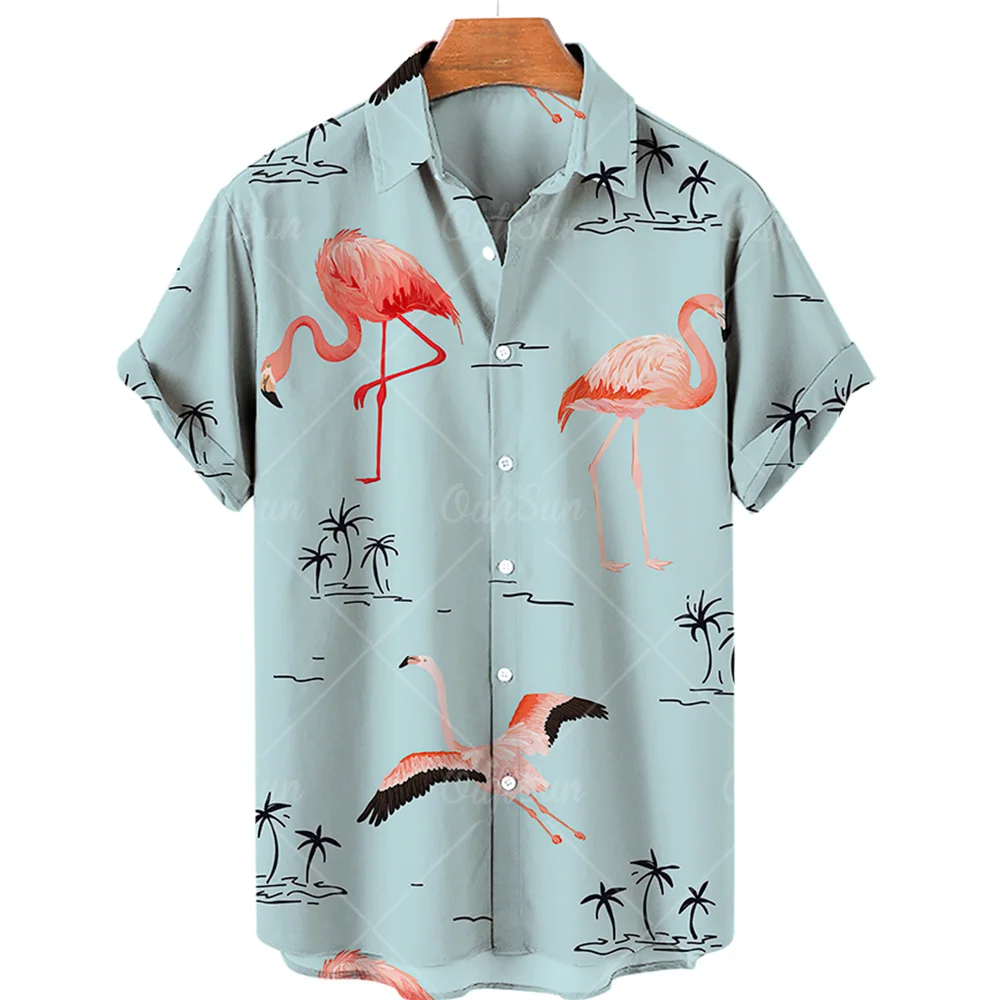 Unisex 2022 Hawaiian Shirt Men Women Cat Crane Print Shirt Fashion Short Sleeve Summer Loose Breathable Shirt Top Men 5xl