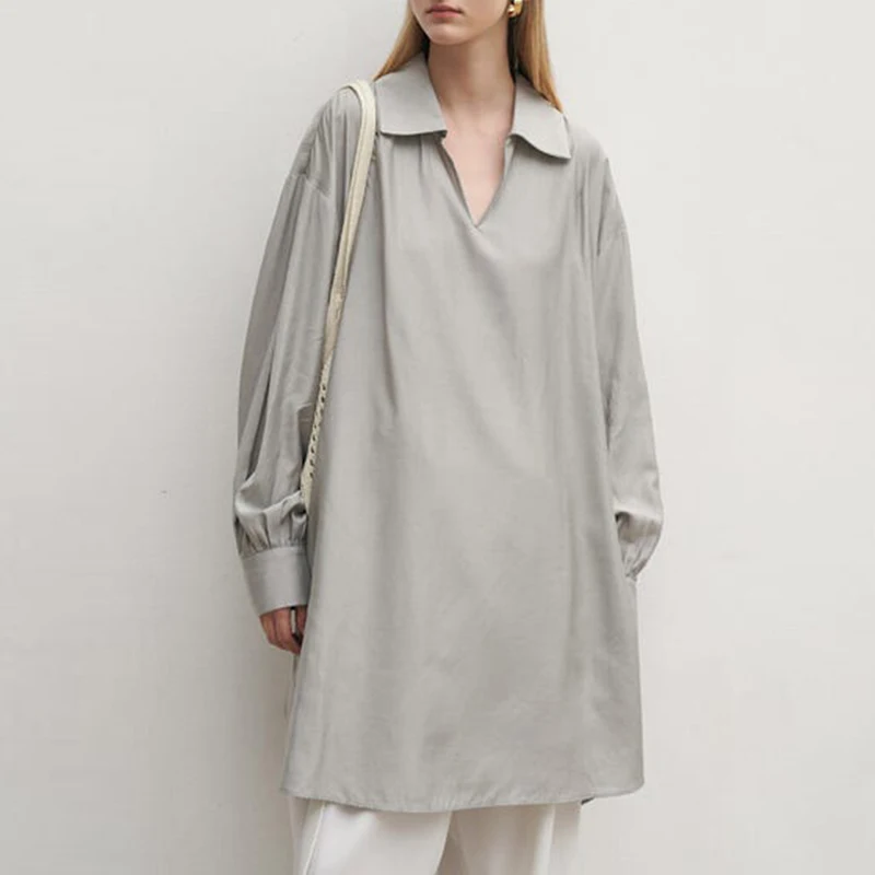 

Женское атласное платье-рубашка с длинным рукавом, весна 2022