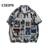chips 2022 summer fashion film printing men shirt hip hop dark shirt print harajuku short sleeve shirt tops oversize streetwear