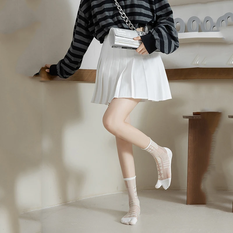 

Летние ультратонкие прозрачные шелковые женские двойные пальцы, винтажные сетчатые длинные эластичные нейлоновые носки с двумя пальцами