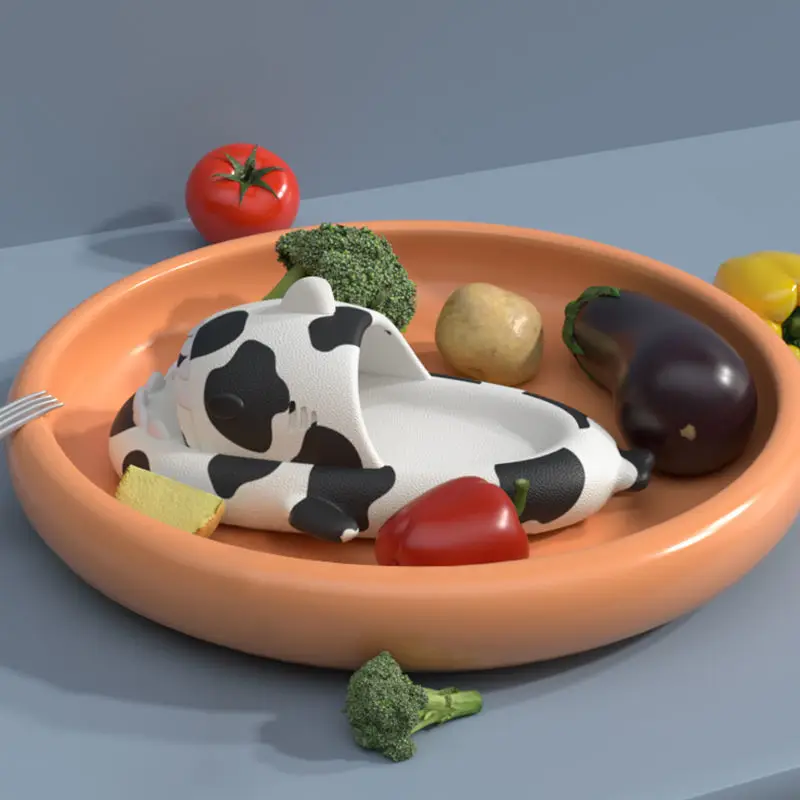 Funny Graffiti Cow Shark Slipper Women's Non Slip Home Shoes Ultra Weightlight Flip Flop Woman Cloud Boat Slipper Big Size 43 44