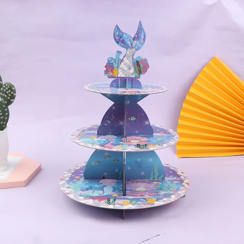 Трехуровневая бумажная подставка для торта в стиле русалки одноразовечерние на
