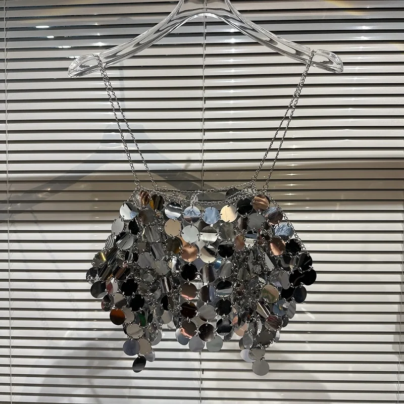 

Майка BORVEMAYS женская с серебряными блестками, пикантный однотонный универсальный топ без рукавов, с металлической цепочкой, лето WZ1327