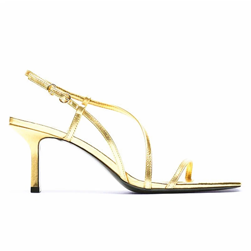 

Женские брендовые босоножки, туфли-лодочки золотого цвета с пряжкой на тонком каблуке и квадратным носком, удобная женская обувь большого р...