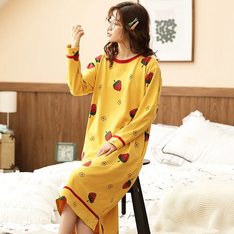 Spring and Autumn New Women's Nightdress Long Sleeve Loose Home Service Nightwear Sexy Sleepwear Women Night Gown Sleep Tops