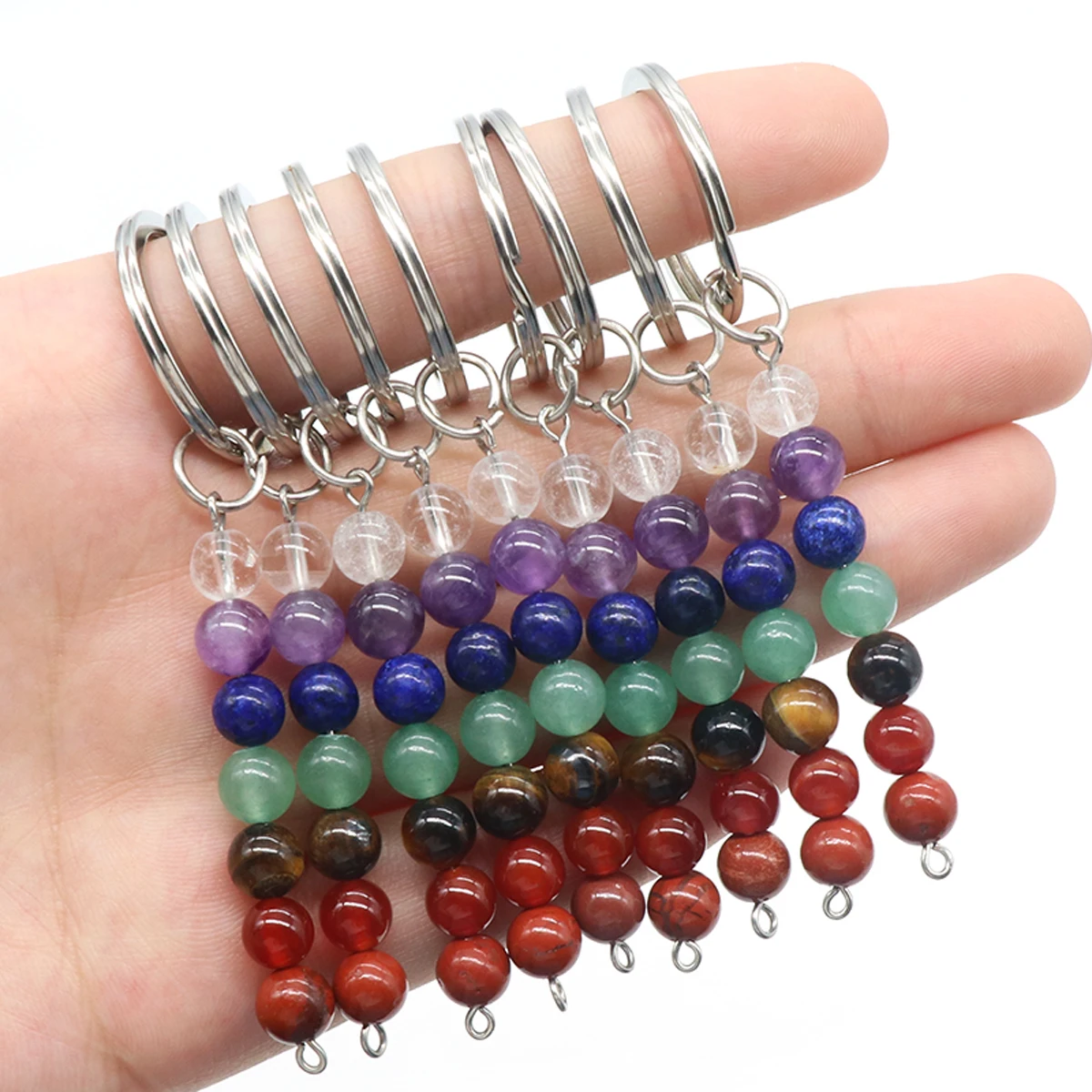 

7 Chakras Natural Semi Precious Stones Colored Stone Beads Backpack Pendant Keychain Reiki Healing Crystal Agate Jewelry Decorat