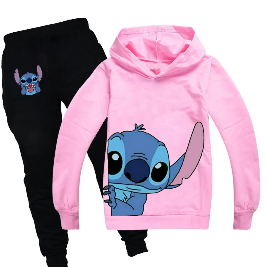 

Stitch disney Cartoon Anime Casual Sports Suit Long Sleeve Sports Hoodie Pants Teenage Boys and Girls 2 Piece Suit