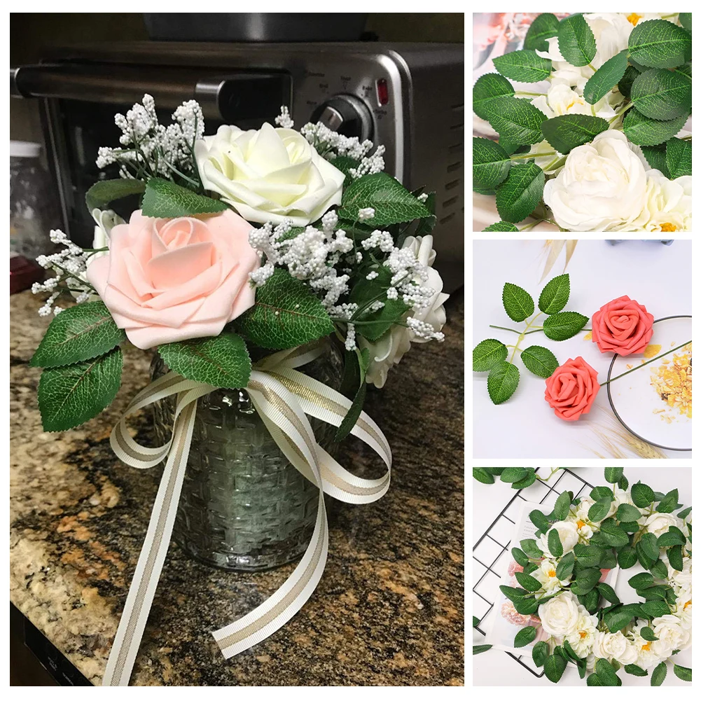 

Artificial Rose Leaves Fake Flower Green Leaves for DIY Wedding Bouquets Bridal Shower Centerpieces Party Cake Decoration