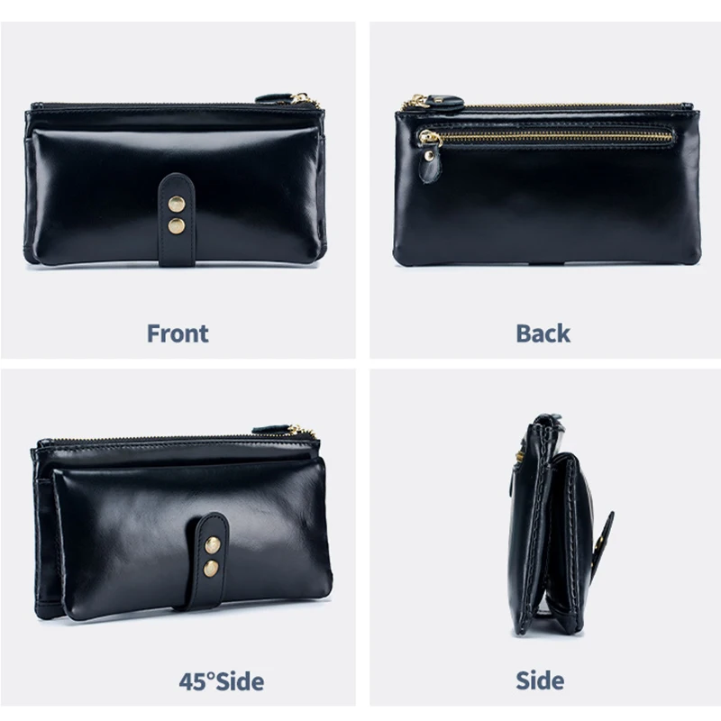 2023 Hot Sale Oil Wax Leather Women Wallet Long Multi-Card Holder Large Capacity Clutch Wallet for Women Zip Mobile Phone Purse