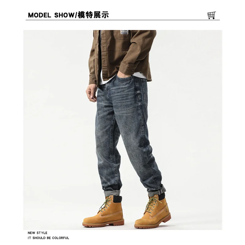 Streetwear Men 2022 New Pattern Vintage Recreational Blue Men's Jeans Loose Straight Cylinder Leg Trousers Autumn Female Trend