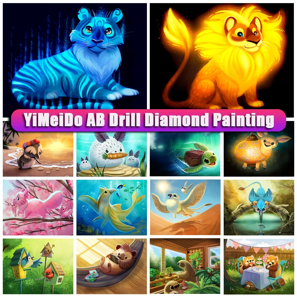 

YIMEIDO DIY 5D AB Diamond Painting Tiger Cartoon Full Mosaic Diamond Embroidery Kids Picture Rhinestone Art Home Decoration Gift