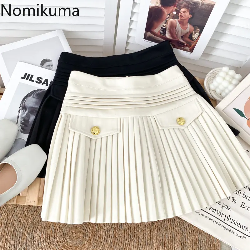 

Nomikuma Faldas Mujer Moda 2022 Autumn Winter High Waist Pleated Skirts Womens Vintage Elegant Fashion Casual Minifalda Mujer