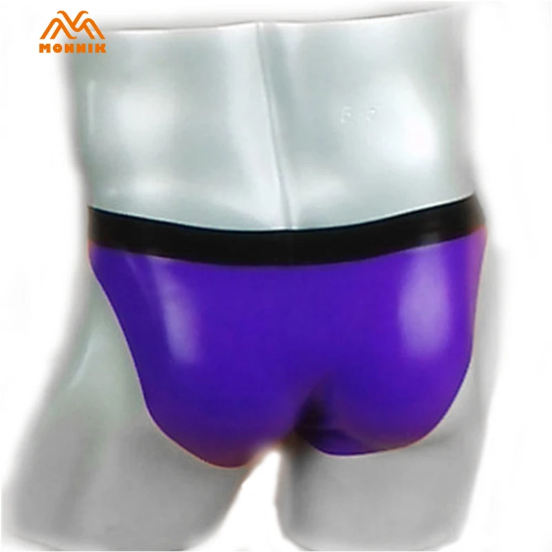 Мужские трусы MONNIK из латекса, фиолетовые и черные, резиновые стринги-шорты, трусики белья, плотные трусы для вечеринок, клубной одежды, боди.