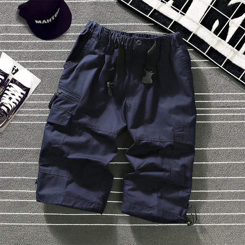 Men's Cotton Cargo Shorts Large Size Summer Trend Pants Elastic Waist Solid Color 4XL 5XL  Tactical Shorts Outdoor Sports Pants