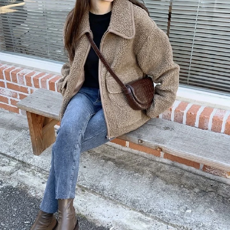 Женское зимнее винтажное пальто из овечьей шерсти куртка искусственного меха