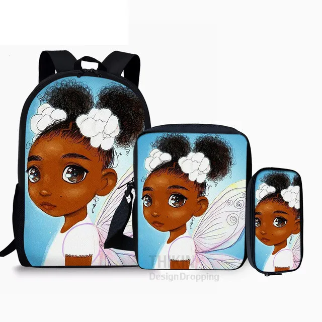 

Harajuku Black Girl Magic Afro Lady 3pcs/Set Backpack 3D Print School Student Bookbag Laptop Daypack Shoulder Bag Pencil Case
