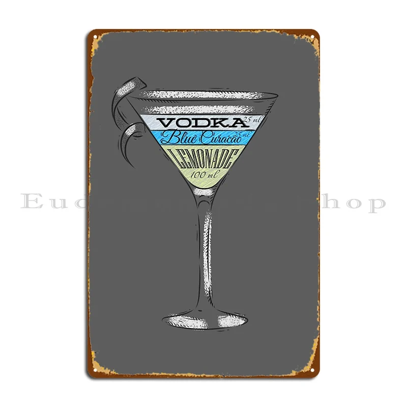 Голубая лагуна ингредиенты коктейльное стекло металлический плакат клубный Бар