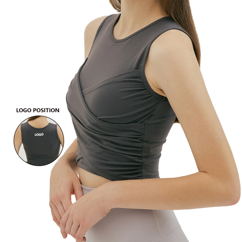 

202023 New Yoga Sports Vest Temperament Cross Folds Show Thin Short Fitness Breathable Sleeveless Vest