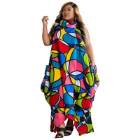 l 4xl summer irregular print loose plus size dress sexy turtleneck sleeveless african dresses for women boubou robes 2022 new
