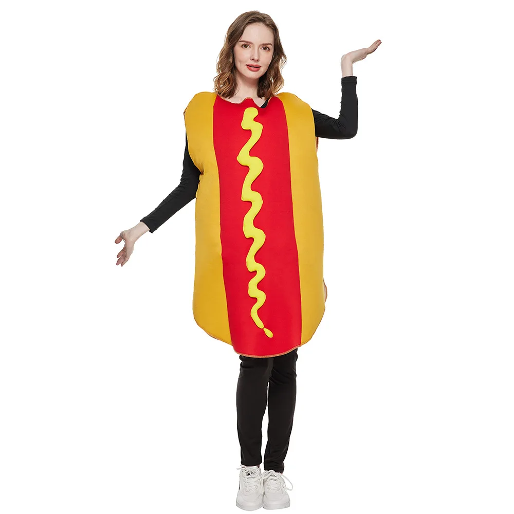 

Halloween performance Hot Dog Food Role Cosplay Costume Jumpsuit Funny for Adult Sponge top