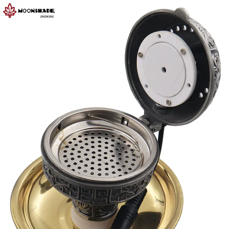 

MOONSHADE Arab Metal Hookah Bowl Carbon Furnace Heater Electric Smokepan Tobacco Charcoal for Shisha Smoking Tools US/EU/AU Plug