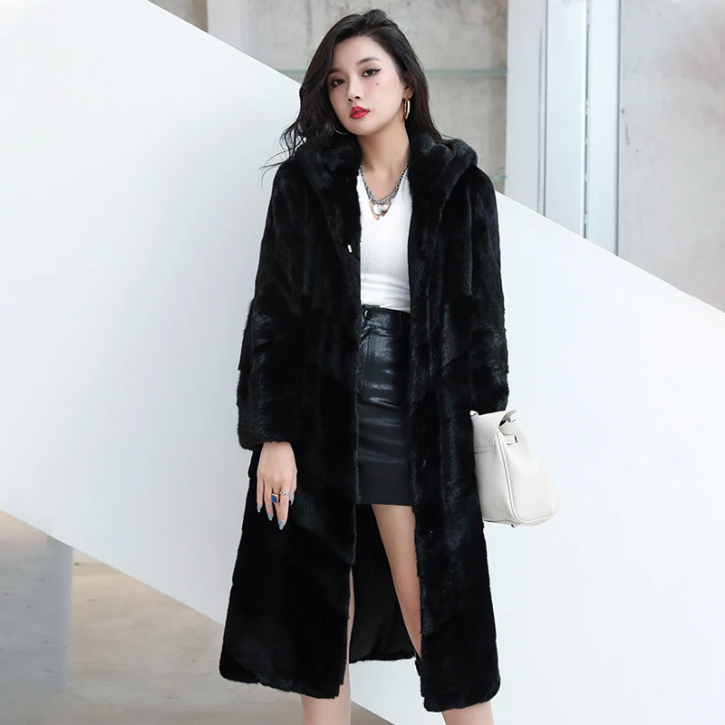 

Распродажа, шуба, женские зимние пальто, 2022 натуральная кожа, мех норки, плотное зимнее официальное Женское пальто из натурального меха норк...