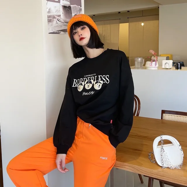 bear embroidery long-sleeve hoodies 