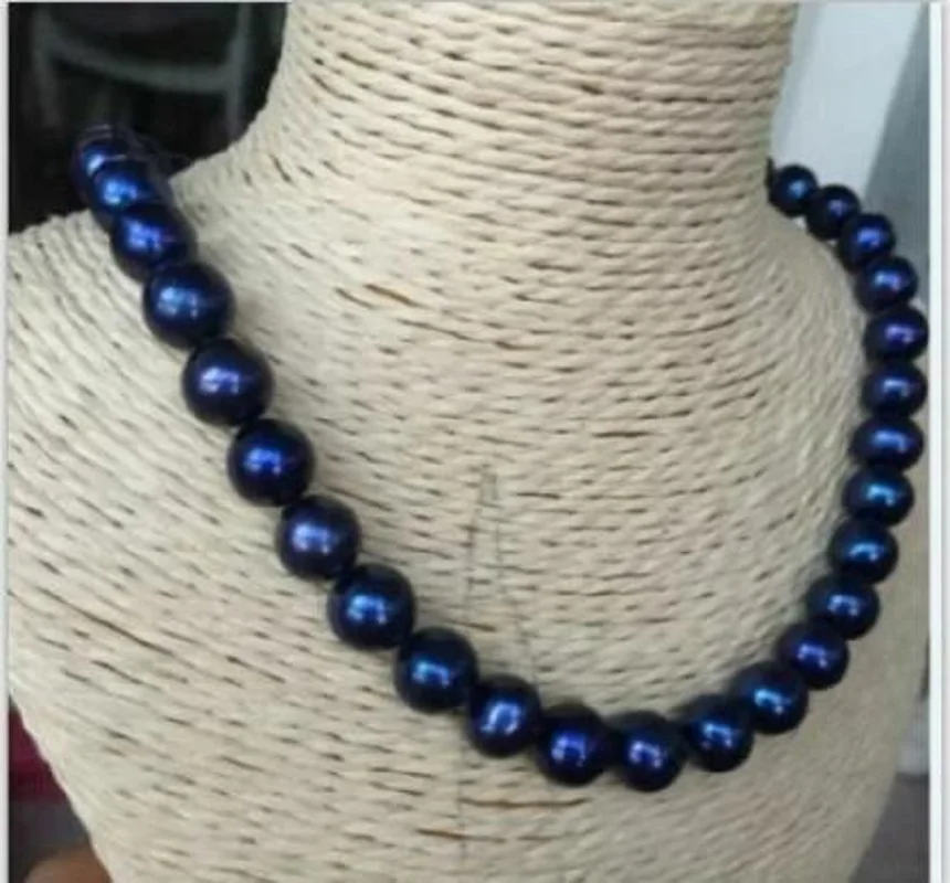 

Elegant AAA 10-11mm Tahiti Black Blue Round Pearl Necklace 18 "14k Gold