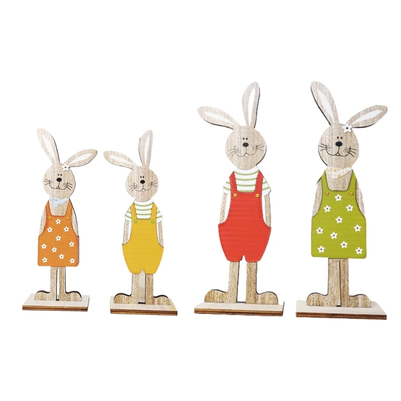 

Wooden Easter Bunny Ornaments Rabbits Standing Wood Crafts Painted Art for Home Festival Baby Shower Wedding Party Decor