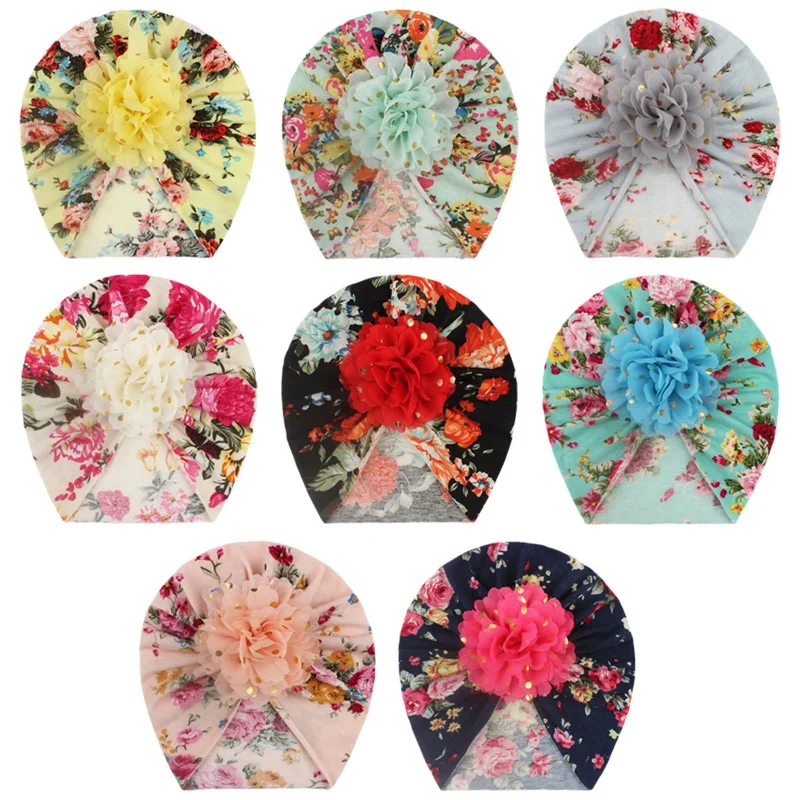 

New Knot Printed Flower Kids Hedging Hat Newborn Infant Toddler Caps Turban Baby Girls Beanie Rose Hats Hair Accessories