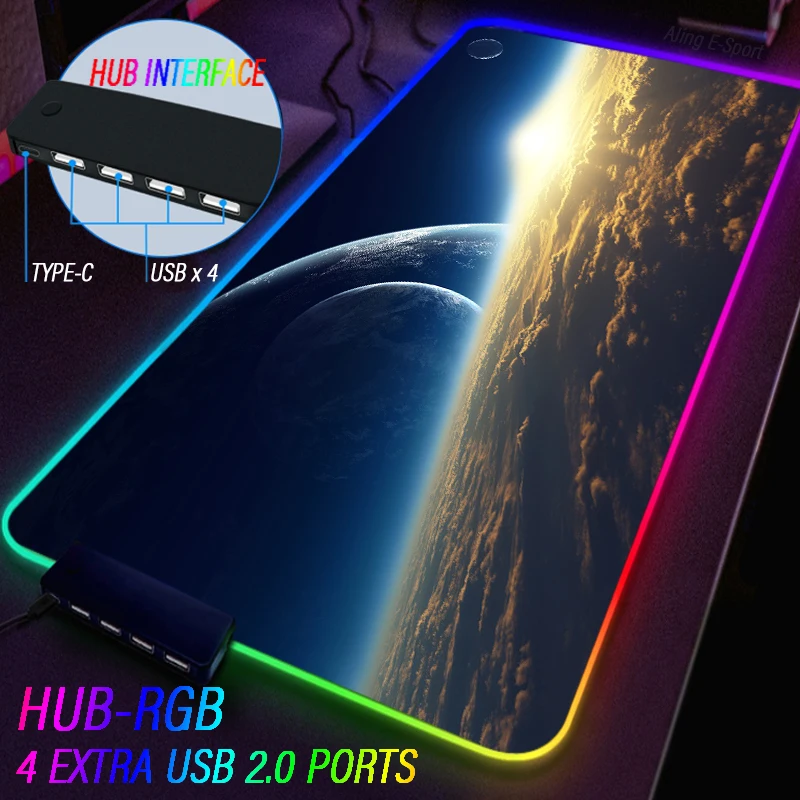 

90x40cm Gaming Mushroom Galaxy Mouse Pad RGB Anime CSGO Colorful LED Backlight Carpet Multiport HUB 4 USB Large Customized Rug