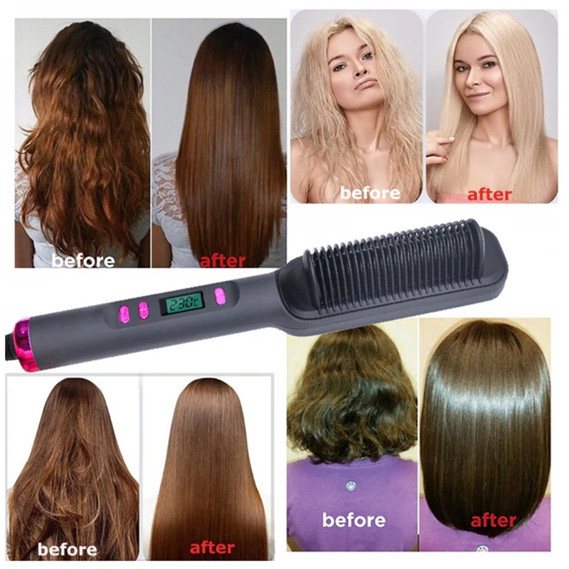 2-в-1 электрическая щетка для выпрямления волос расческа завивки выпрямляющий