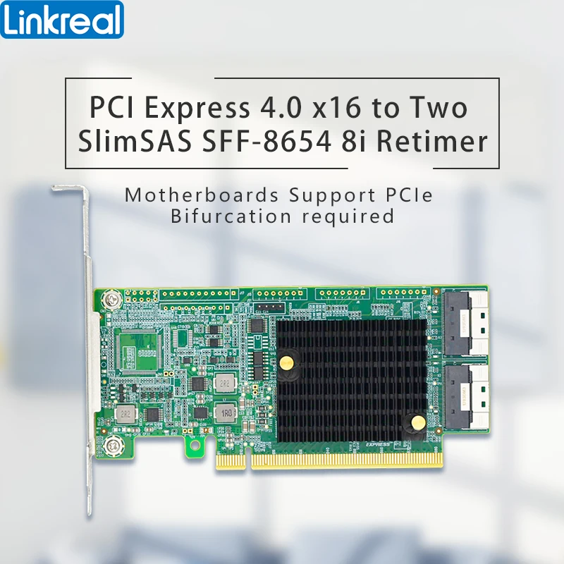 

PCI Express 4.0 x16 to Two SlimSAS SFF-8654 8i Retimer Adapter-LRNV9F24