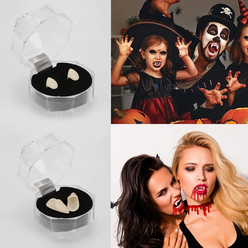 

1 Pair Halloween Vampire Teeth Fangs Dentures with Solid Glue Halloween Party Masquerade Decor Horror Props Ghost Witch Cosplay