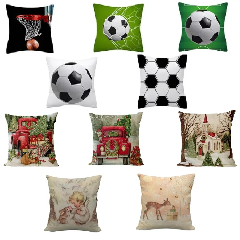 

Rugby Football Basketball Christmas Cartoon Throw Pillow Case 3D Digital Printing Peach Velvet Decorative Square Cushion Cover