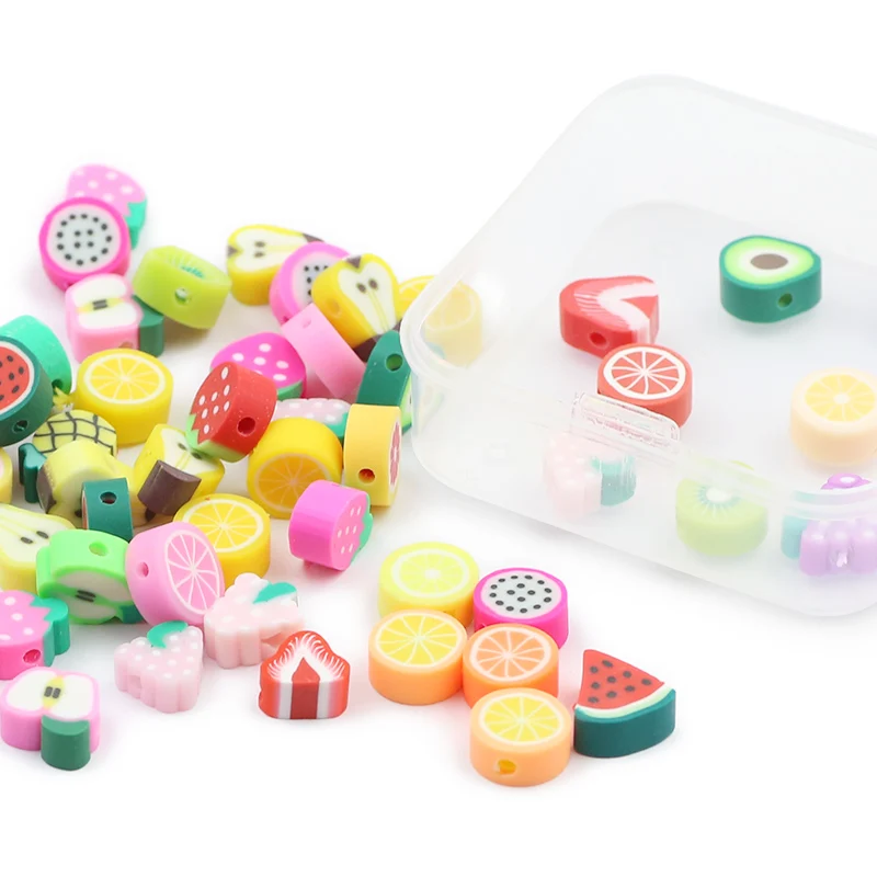 Бусины из полимерной глины в коробке плоские бусины россыпью виде фруктов арбуза