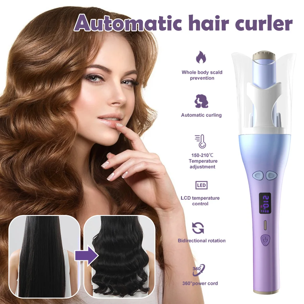 

Automatic Rotate Hair Curler Electric Rotating Hair Roller Temperature Control Hair Curling Iron Styling Tool With LCD Display