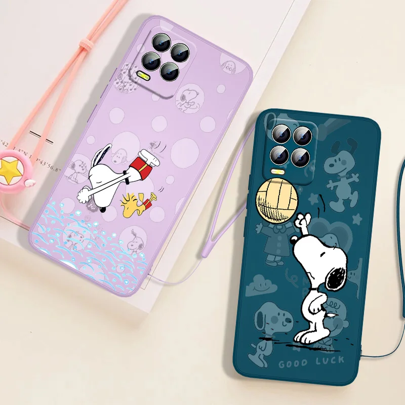

Snoopy who loves sports For Realme GT Neo2 Master Narzo 50i 50A C21Y 17 11 2 XT X2 X7 Q3S Pro Liquid Rope Cover Funda Phone Case