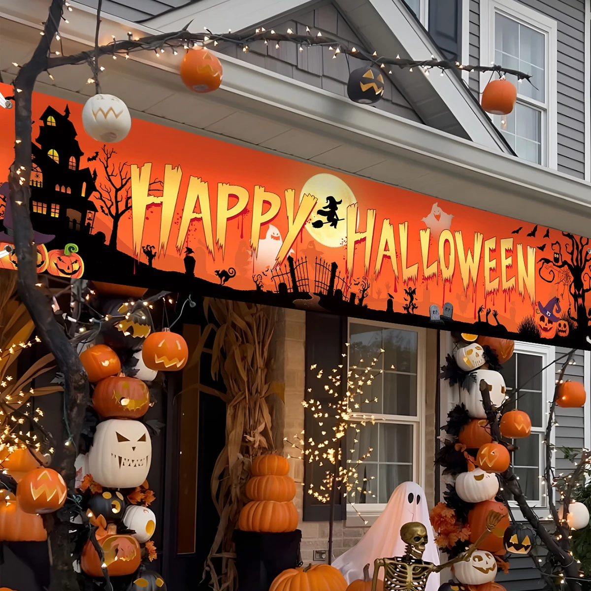 Happy Halloween Banner Party Favors Decorations For Home 2024 Trick or Treat Supplies